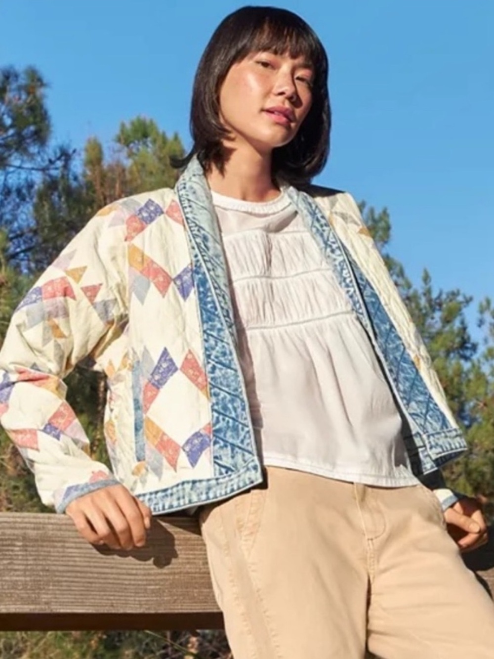 NWT Blank NYC Making Memories Quilted Patchwork Denim Trim Jacket S